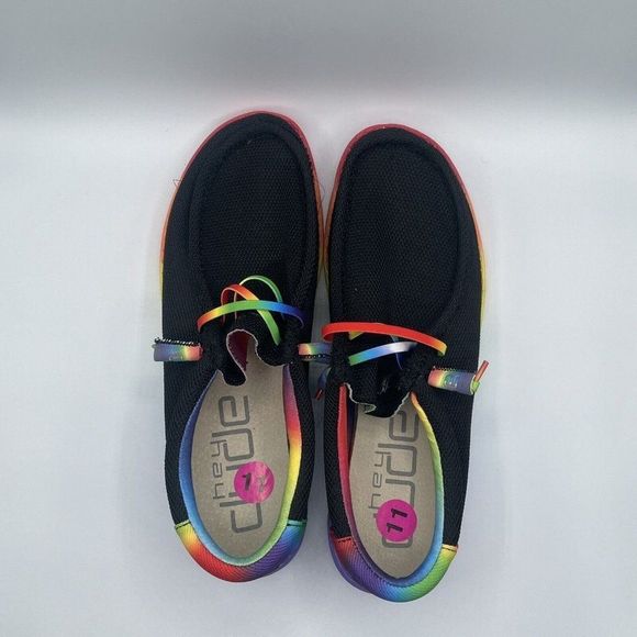 New Hey Dude Pride Rainbow Colorful Black Wally Stretch Deck Shoes Mens Size 11 - Picture 9 of 9